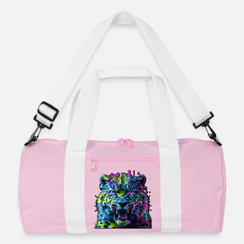 Techno Neon Leopard – Glitchcore Art Recycelte Duffel Bag