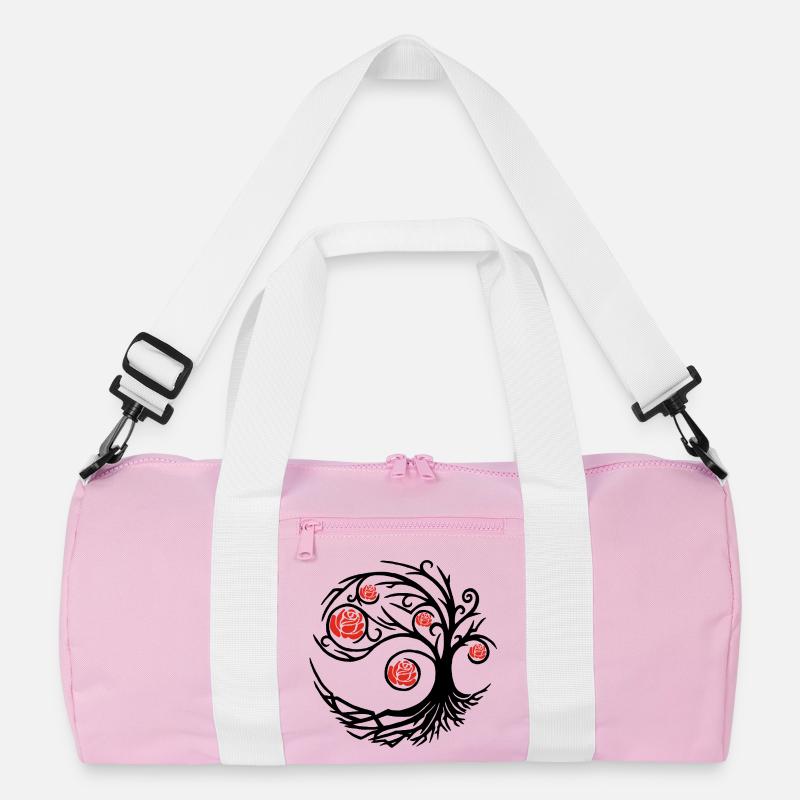 Stylized Black Tree and Red Roses Recycled Duffel Bag