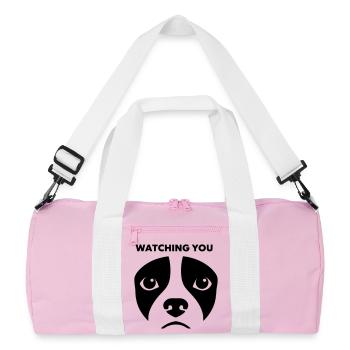 Hundeblick Watching You Spruch - Recycelte Duffel Bag - Rosa/Weiß - Vorne