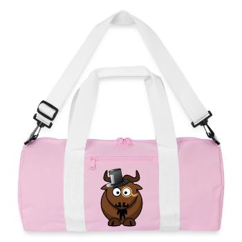 Caricature de buffle avec monocle - Sac de sport recyclé - rose/blanc - Devant