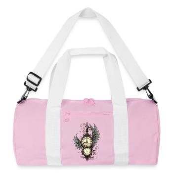 Flowers and mechanics: the magic of the steampunk clock. - Recycled Duffel Bag - pink/white - Front