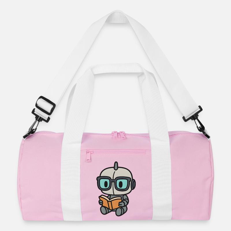 Geek Roboter mit Brille und Buch - Recycelte Duffel Bag - Rosa/Weiß