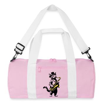 Cat Saxophone Music Street Art Stencils Style - Recycled Duffel Bag - pink/white - Front