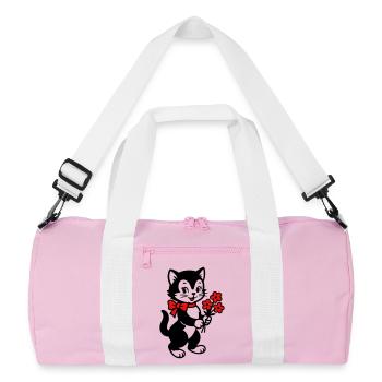 Schwarze Katze mit rotem Band - Recycelte Duffel Bag - Rosa/Weiß - Vorne