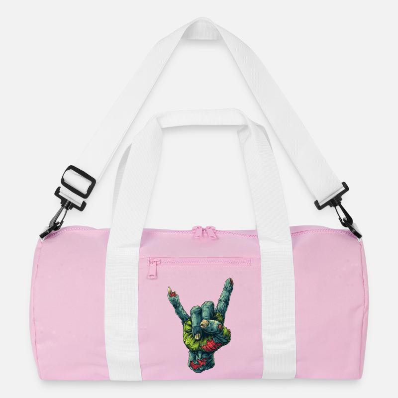 Zombie Hand Rock Zeichen Illustration - Recycelte Duffel Bag - Rosa/Weiß