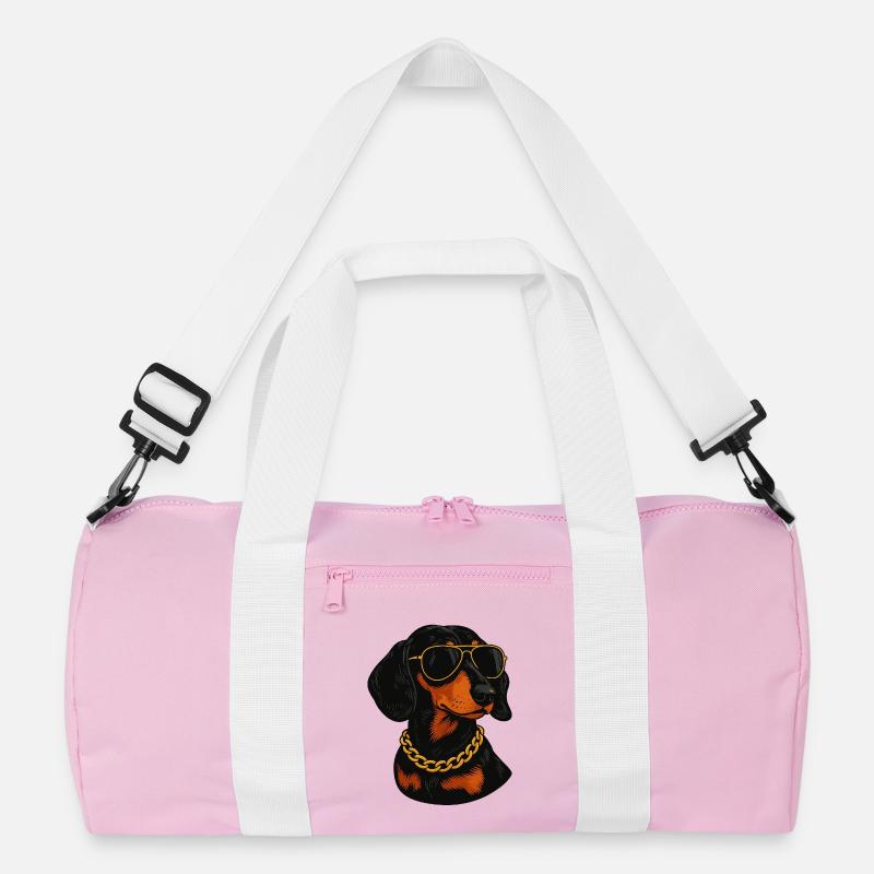 Dackel im Bling Sonnenbrille - Recycelte Duffel Bag - Rosa/Weiß