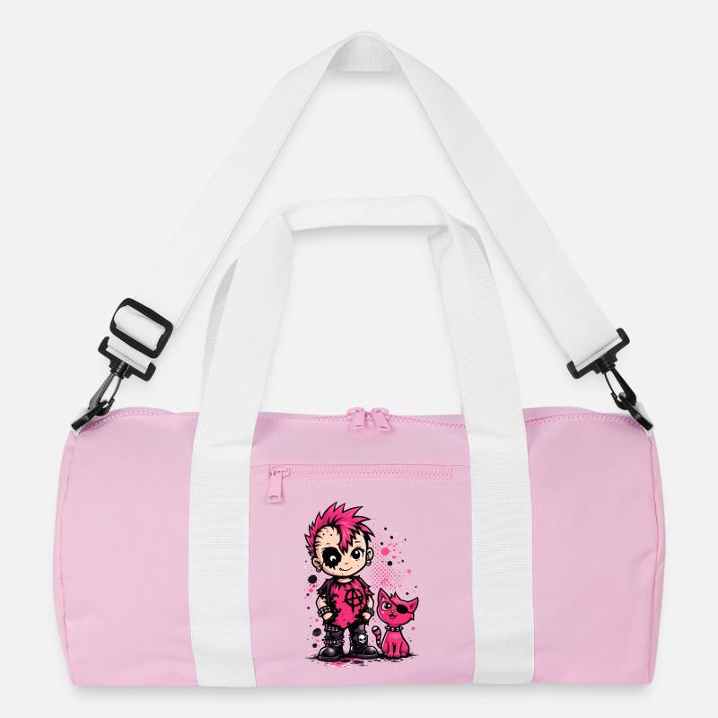 Punk Kid mit pinker Katze Recycelte Duffel Bag