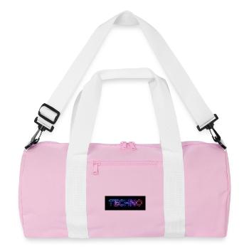 Techno Neon Glitch Text - Recycled Duffel Bag - pink/white - Front