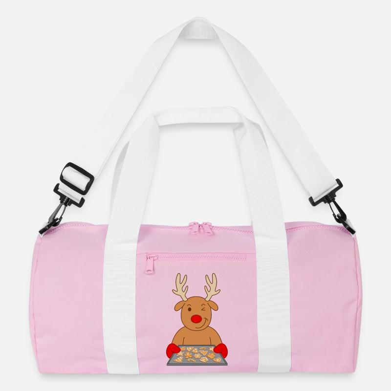 Rentier Weihnachtsgebäck Gebäck Plätzchen backen - Recycelte Duffel Bag - Rosa/Weiß