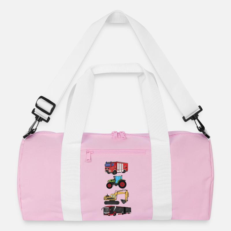Feuerwehr, Bus, Traktor, Bagger - Recycelte Duffel Bag - Rosa/Weiß