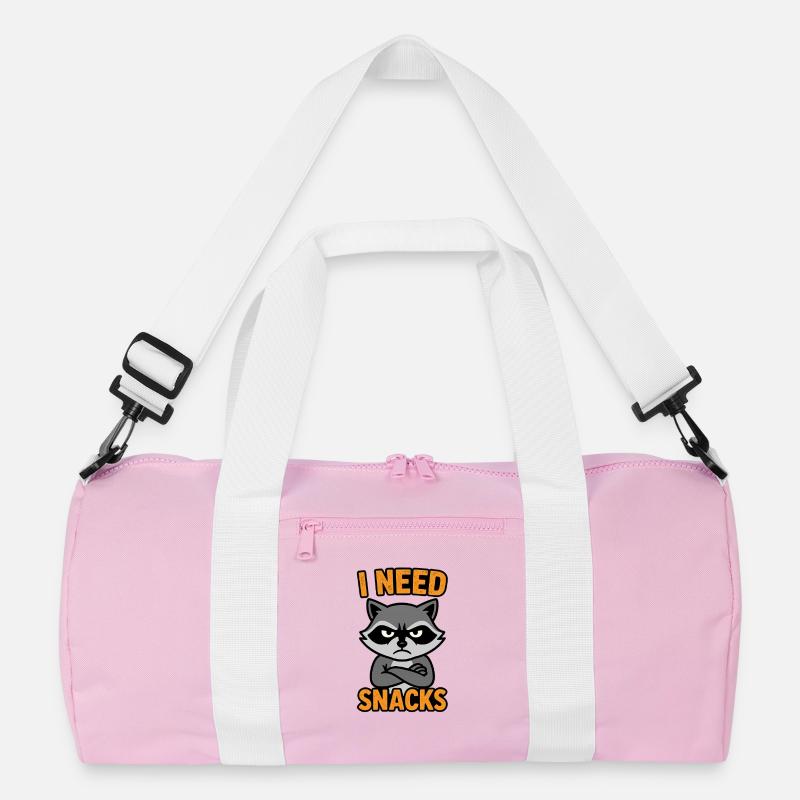 Grummelnder Waschbär I need Snacks - Recycelte Duffel Bag - Rosa/Weiß