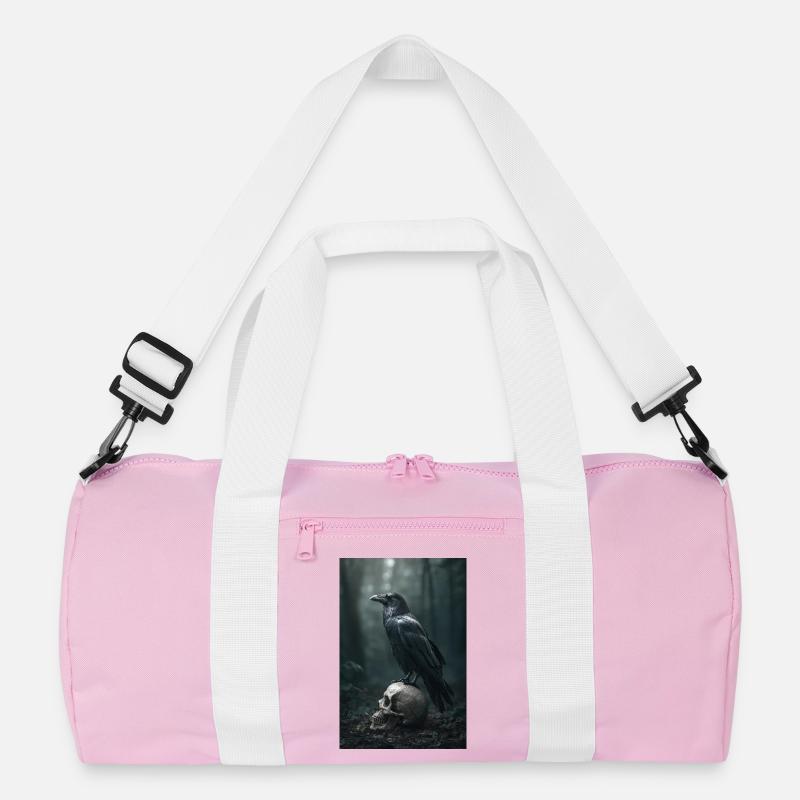 Dunkler Rabe auf Schädel - Recycelte Duffel Bag - Rosa/Weiß