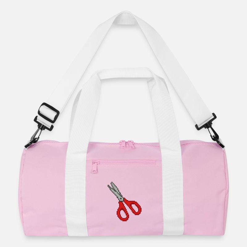 Scissors Retro Red - Recycled Duffel Bag - pink/white