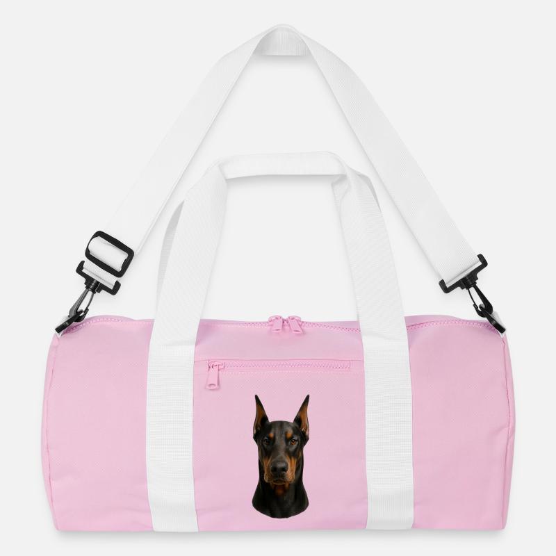 Dobermann Kopfporträt - Recycelte Duffel Bag - Rosa/Weiß
