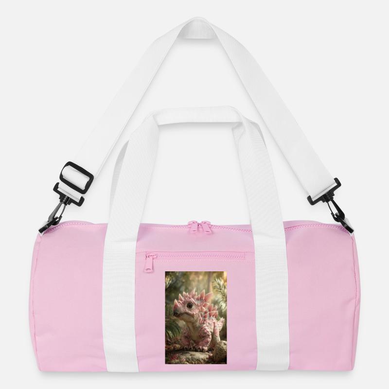 Rosa Stegosaurus im Ember Forest - Recycelte Duffel Bag - Rosa/Weiß