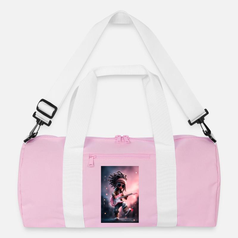 Dreadlock-Rock-Puppe mit rosa Gitarre - Recycelte Duffel Bag - Rosa/Weiß