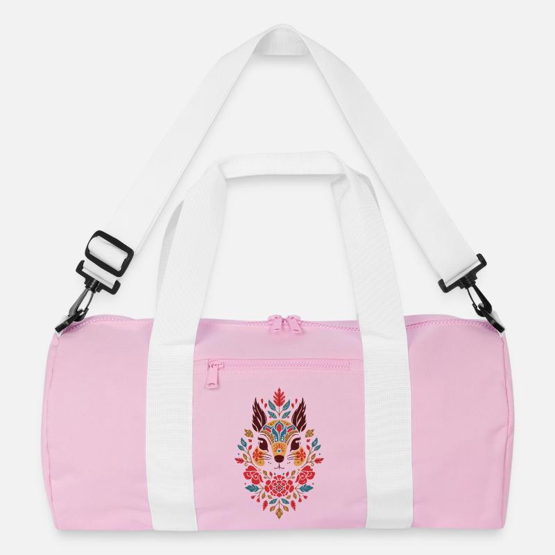 Blumen Eichhörnchen Kopf Folk-Art Recycelte Duffel Bag