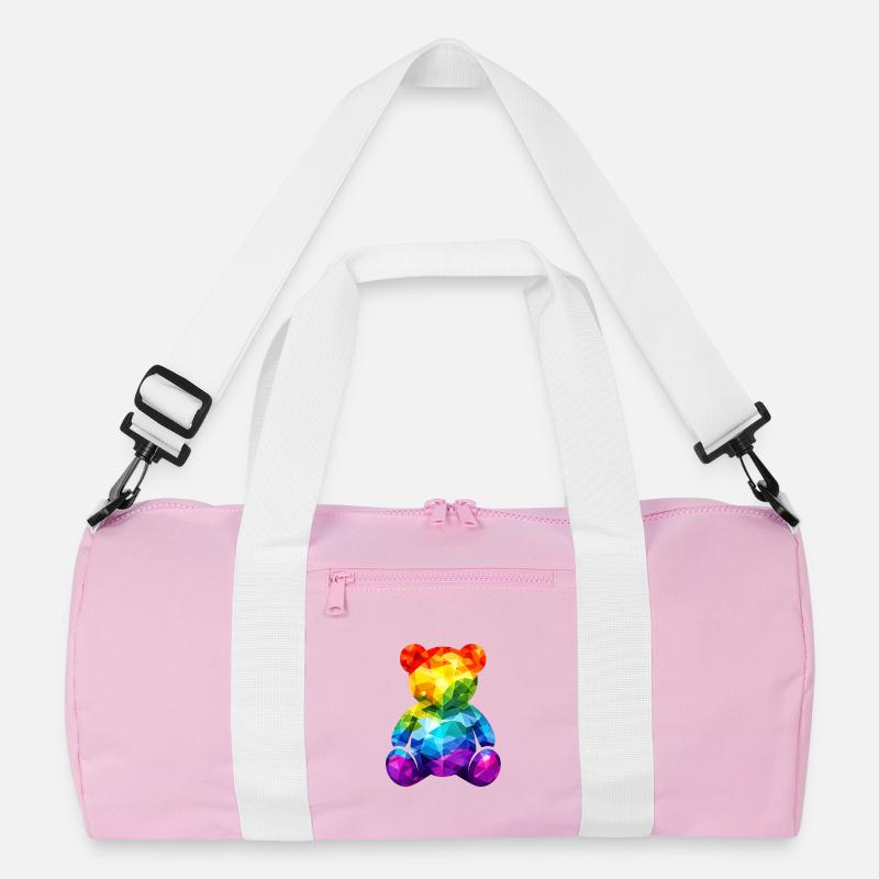 Rainbow teddy bear in geometric pattern - Recycled Duffel Bag - pink/white