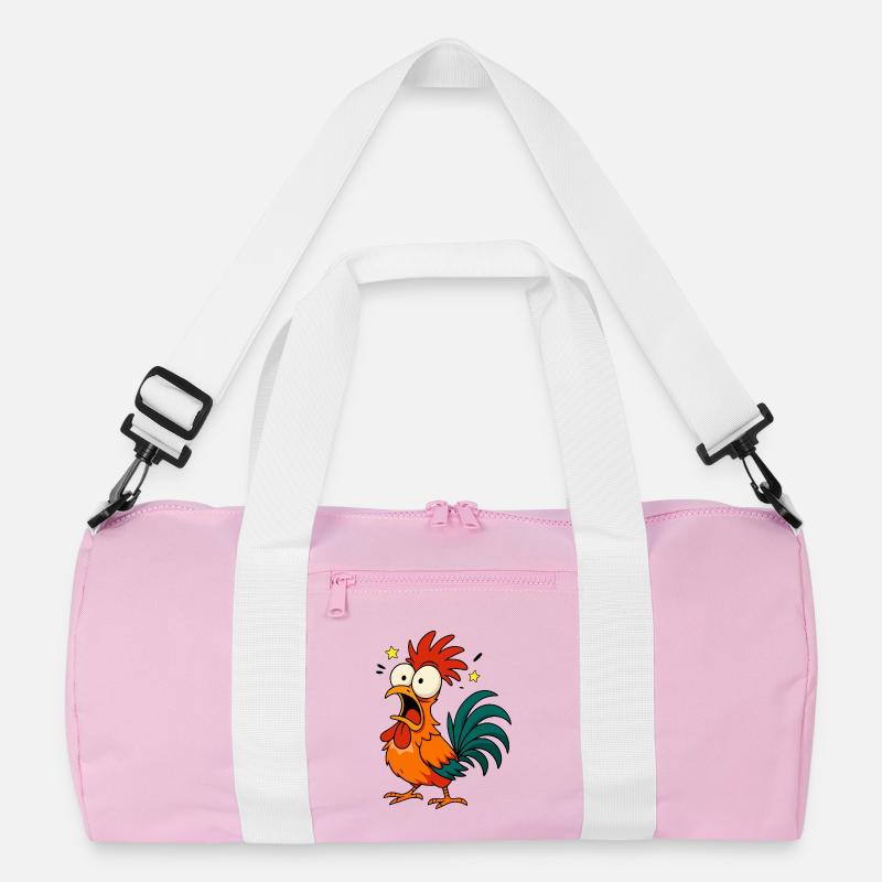 Crazy Rooster – Funny Chicken Cartoon Meme Design - Recycelte Duffel Bag - Rosa/Weiß