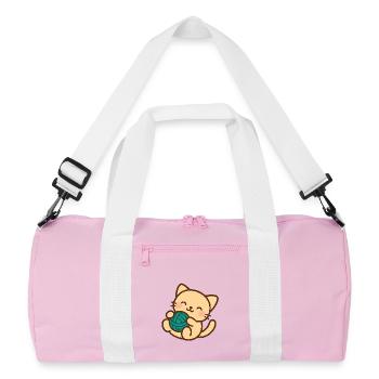 Cuddly kitten and blue ball - Recycled Duffel Bag - pink/white - Front