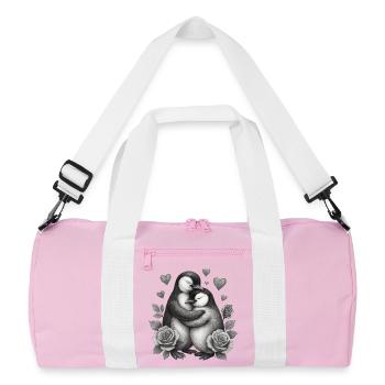 Hugging penguins with roses - Recycled Duffel Bag - pink/white - Front