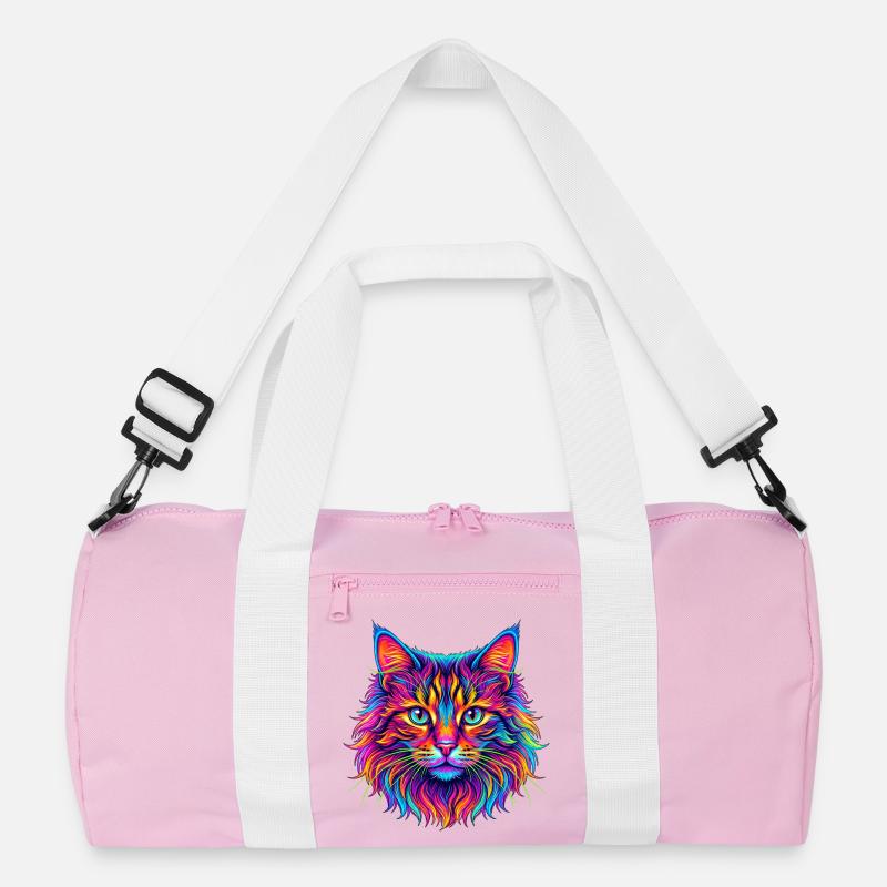 Neon Katzenkopf Farbexplosion - Recycelte Duffel Bag - Rosa/Weiß