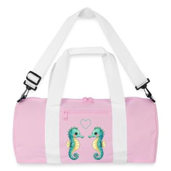 Two Seahorse Pair - Recycled Duffel Bag - pink/white - Front