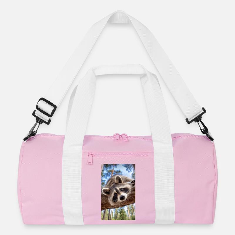 Curious Raccoon on Tree Limb Recycled Duffel Bag