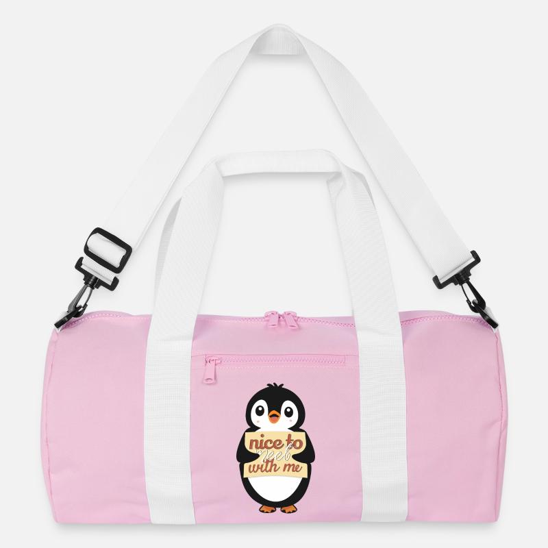 Pinguin mit Nice to Meet Me - Recycelte Duffel Bag - Rosa/Weiß