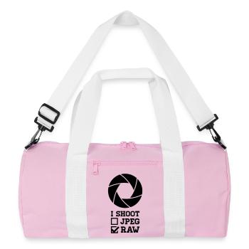 I Shoot Photography – Camera Design for Photographers - Recycled Duffel Bag - pink/white - Front