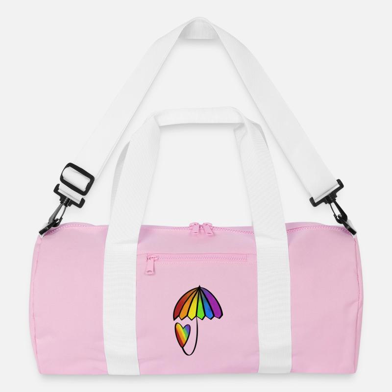 Rainbow Heart with Umbrella - Recycled Duffel Bag - pink/white