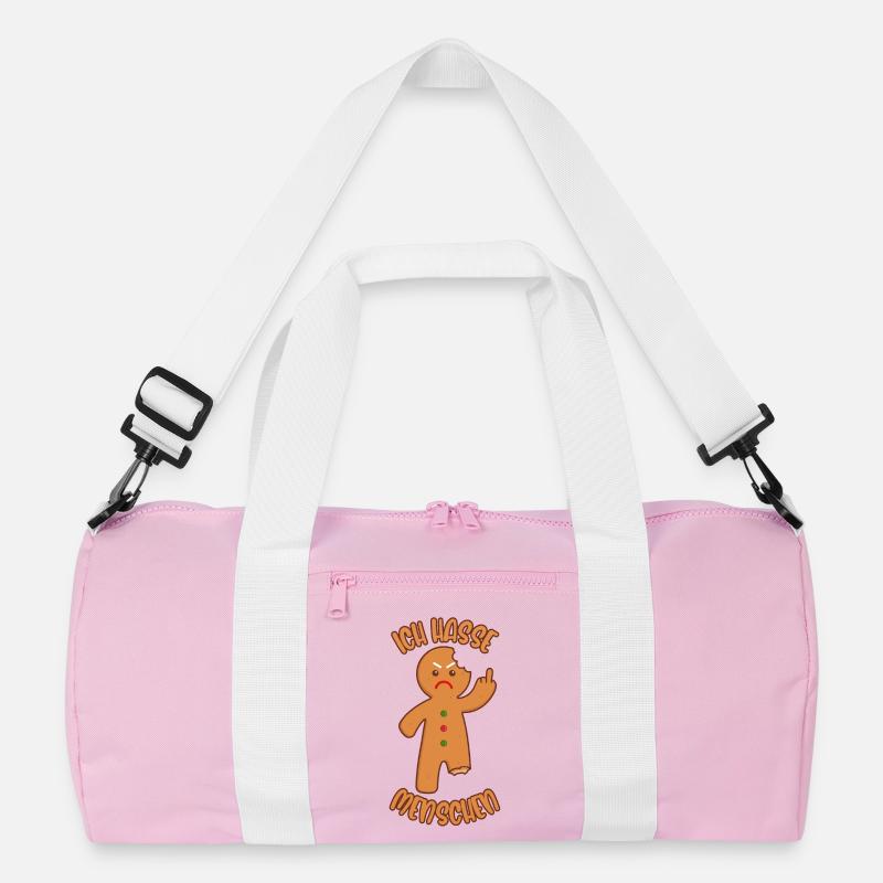 Lebkuchenmann Mittelfinger Ich hasse Menschen - Recycelte Duffel Bag - Rosa/Weiß