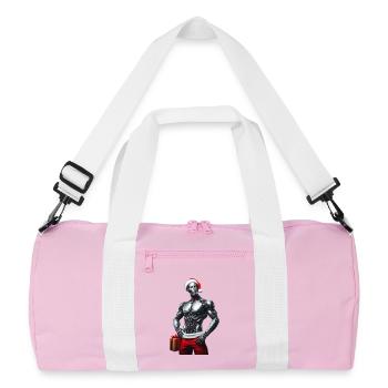 Cyber-robot mit Weihnachtsmütze und Geschenk - Recycelte Duffel Bag - Rosa/Weiß - Vorne