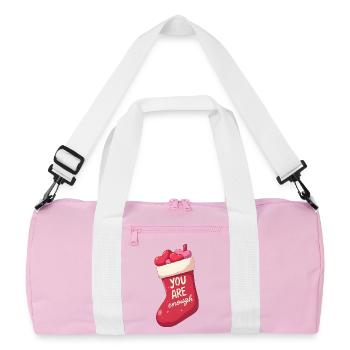 Weihnachtssocke voller Herzen – You Are Enough - Recycelte Duffel Bag - Rosa/Weiß - Vorne