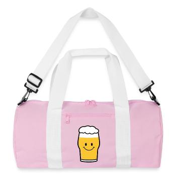 Cheerful Beer Glass Cartoon - Recycled Duffel Bag - pink/white - Front