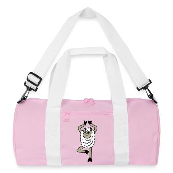 Sheep Tired Exhausted Sad Yoga Tree Pose Comic - Recycled Duffel Bag - pink/white - Front