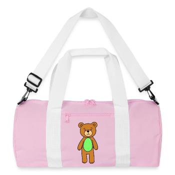 Cuddly Bear Green Belly Cartoon - Recycled Duffel Bag - pink/white - Front