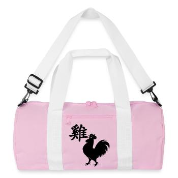 Chinese character rooster with rooster image - Recycled Duffel Bag - pink/white - Front