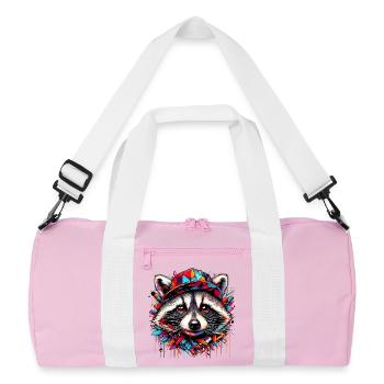 Raccoon with hat cap rap hat - Recycled Duffel Bag - pink/white - Front