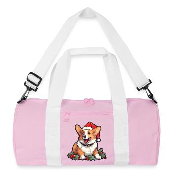 Christmas Happy Corgi in Nikolausmütze mit Stechpalme - Recycelte Duffel Bag - Rosa/Weiß - Vorne
