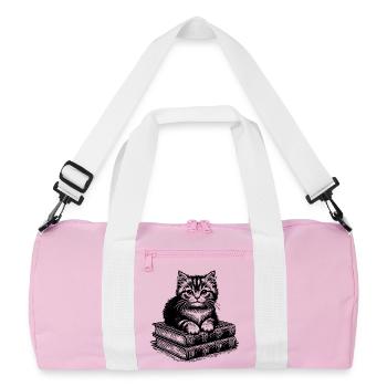Cat on pile of books - Recycled Duffel Bag - pink/white - Front