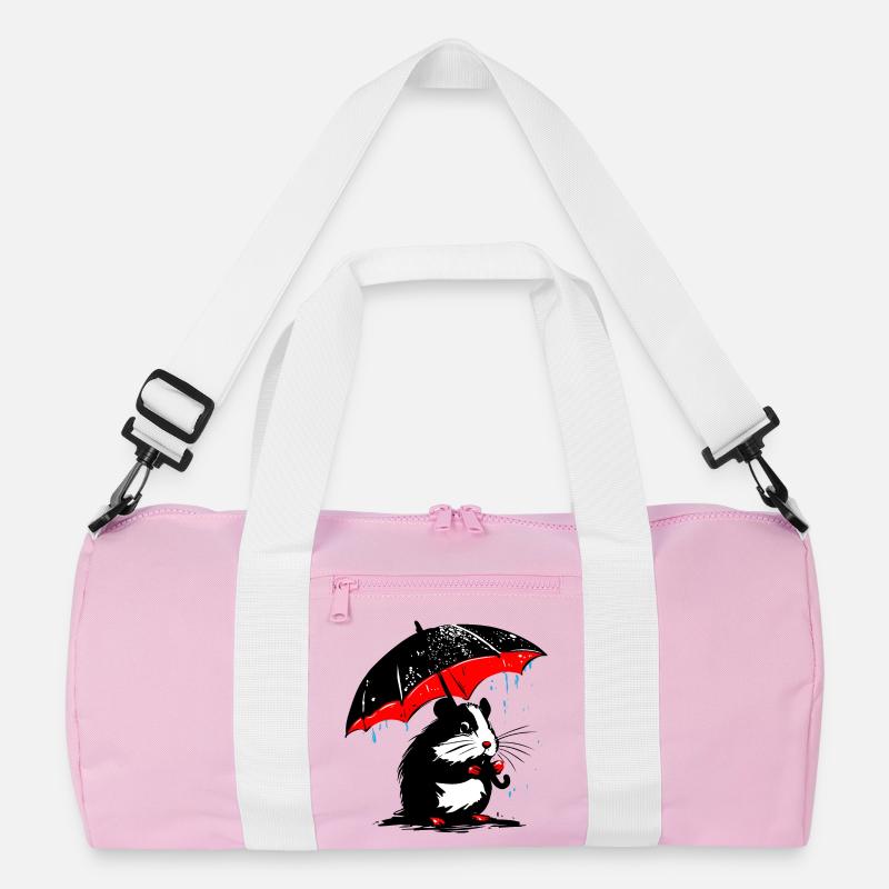 Hamster mit Regenschirm – Schmuddelwetter - Recycelte Duffel Bag - Rosa/Weiß