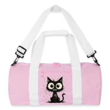 Funny black cat with big eyes – splash - Recycled Duffel Bag - pink/white - Front