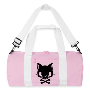 Cat Skull with Bones | Gothic Cute Icon - Recycled Duffel Bag - pink/white - Front