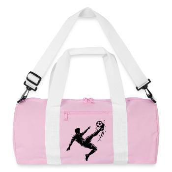 Overhead kick football silhouette - Recycled Duffel Bag - pink/white - Front