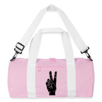 Black hand gesture peace - Recycled Duffel Bag - pink/white - Front