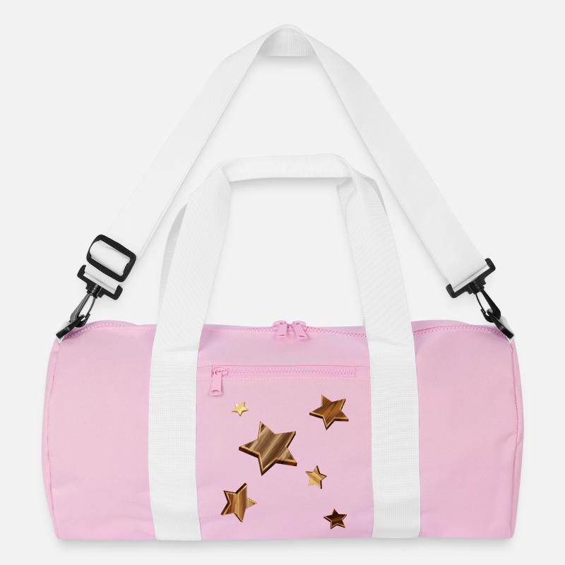 Sterne in dunkler Holz Optik mit Maserung - Recycelte Duffel Bag - Rosa/Weiß
