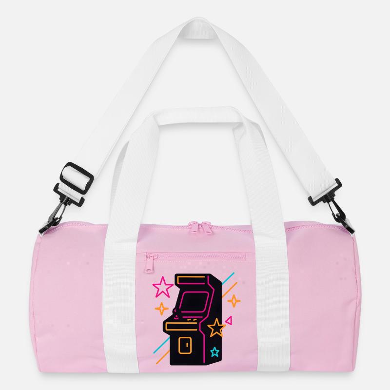 Retro neon Arcade Spiel-Design - Recycelte Duffel Bag - Rosa/Weiß