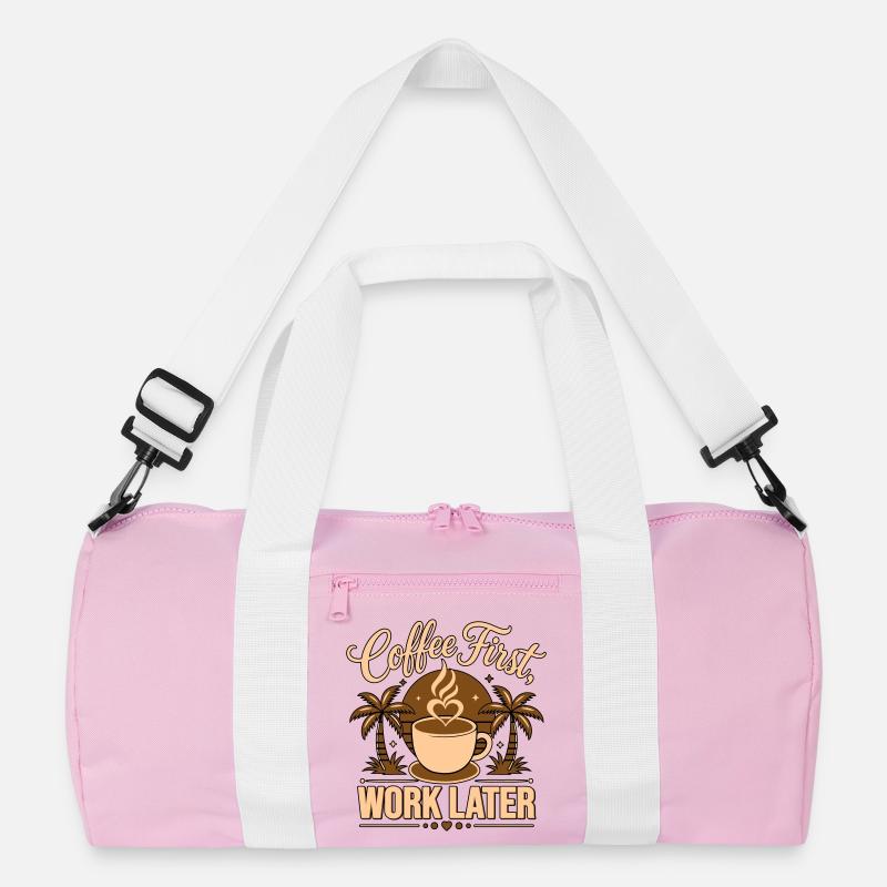 Coffee First, Work Later – Powered by Caffeine - Recycled Duffel Bag - pink/white