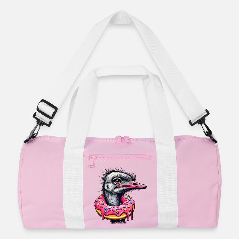 witziger Augenschmaus - Vogel Strauß mit Donut - Recycelte Duffel Bag - Rosa/Weiß